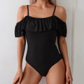 Solid-Color Ruffled-Strap Women's Fashionable Briefs One-Piece Bikini