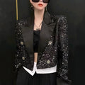 Cropped Chanel-Style Blazer With A Sequined Cardigan And Long Sleeves