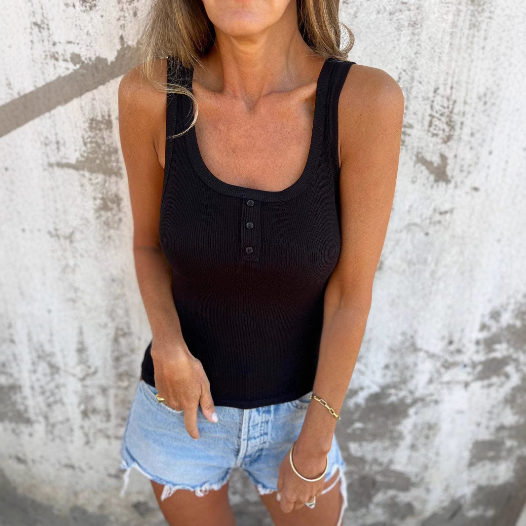 Women's Ribbed Slim-Fit Button-Down Vest