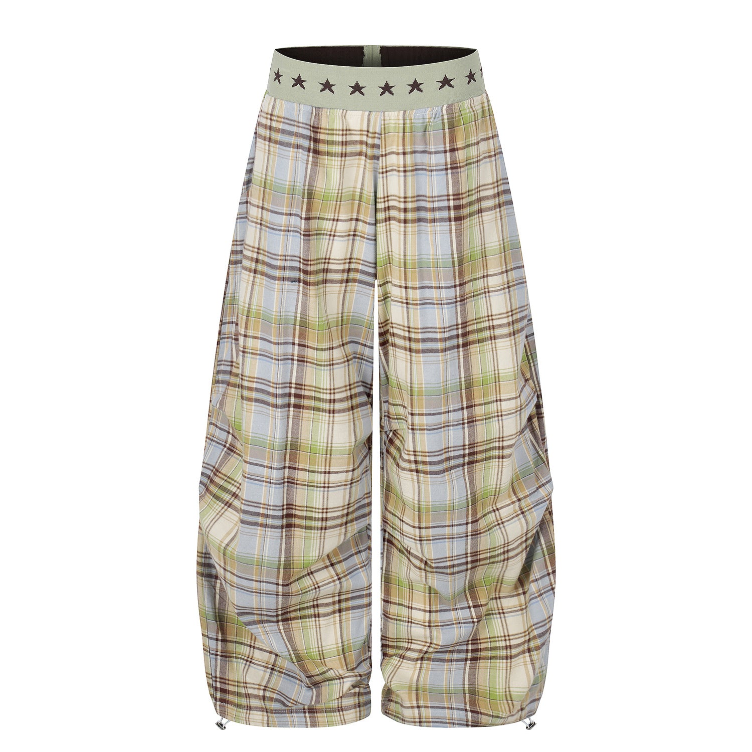 Starry-Waist Loose-Fit Drawstring Ankle-Tie Wide-Leg Straight-Leg Trousers