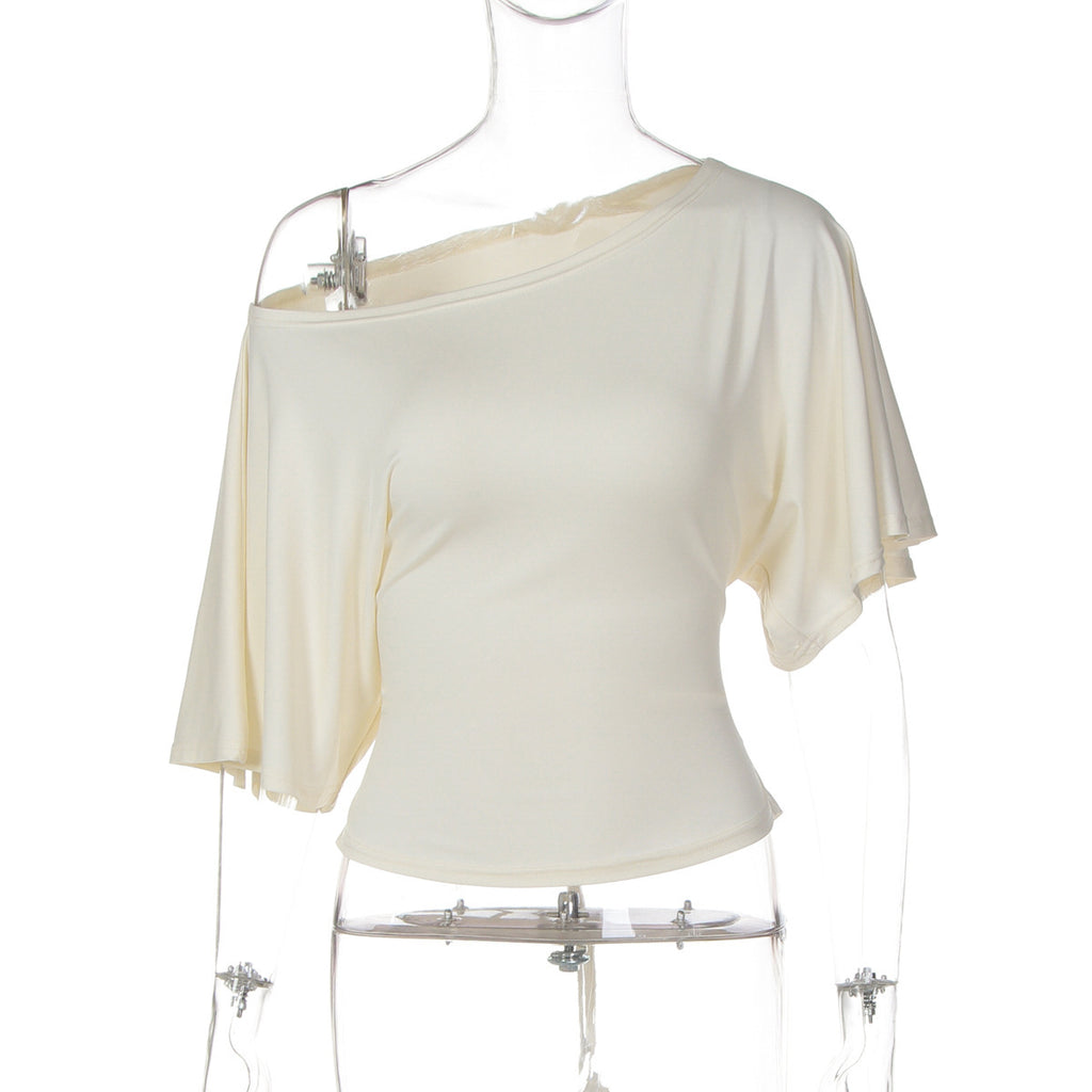 Fashionable Chic Girls Back-Tie Waist-Cinching Solid-Color Short Sleeve