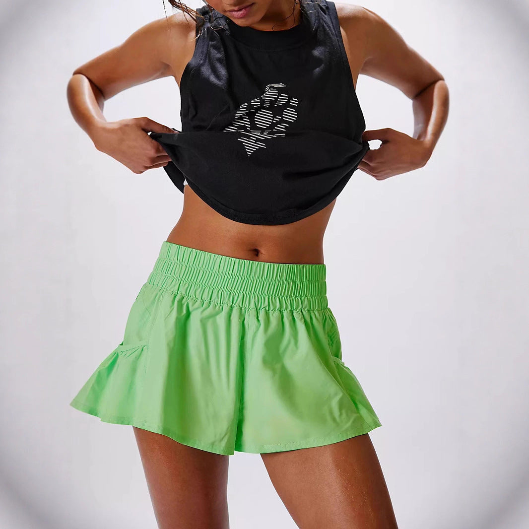 Women's High-Waisted Quick-Dry Yoga Shorts With Ruffled Hem