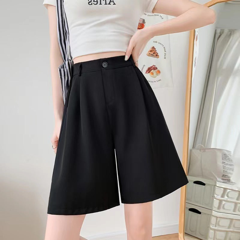 Summer Lightweight Loose-Fit High-Waisted A-Line Slimming Capri Suit Shorts For Women