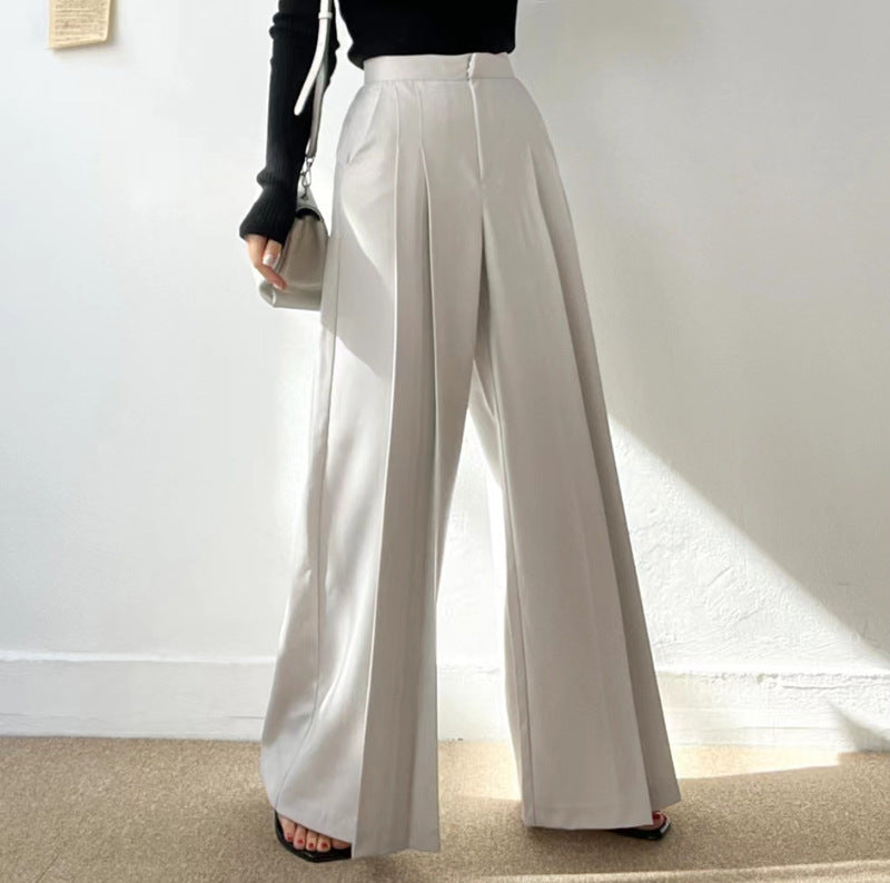Loose-Fit Draped Floor-Length Wide-Leg Women's Suit Pants