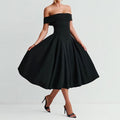Off Shoulder Solid Color Fit & Flare Midi Dress