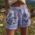 Retro Floral Print Casual Women's Shorts