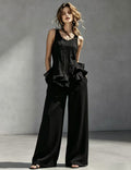 Sleeveless Ruffle Hem Top & High-Waisted Wide Leg Pants Two-Piece Set