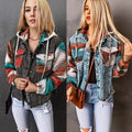 Retro Jacket With Hood And Pockets Denim Patchwork Contrast-Color Coat