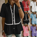 Fashionable And Casual Lace-Patched Floral-Edge Women's Short-Sleeved Shirt