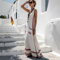 Women's Textured Printed Striped Loose-Fit Sleeveless Maxi Dress