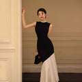 New Black Women's Summer Sleeveless Spliced Slim-Fit Elegant Fish-Tail Knit Maxi Dress