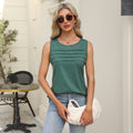 Solid-Color U-Neck Pleated Tank Top T-Shirt