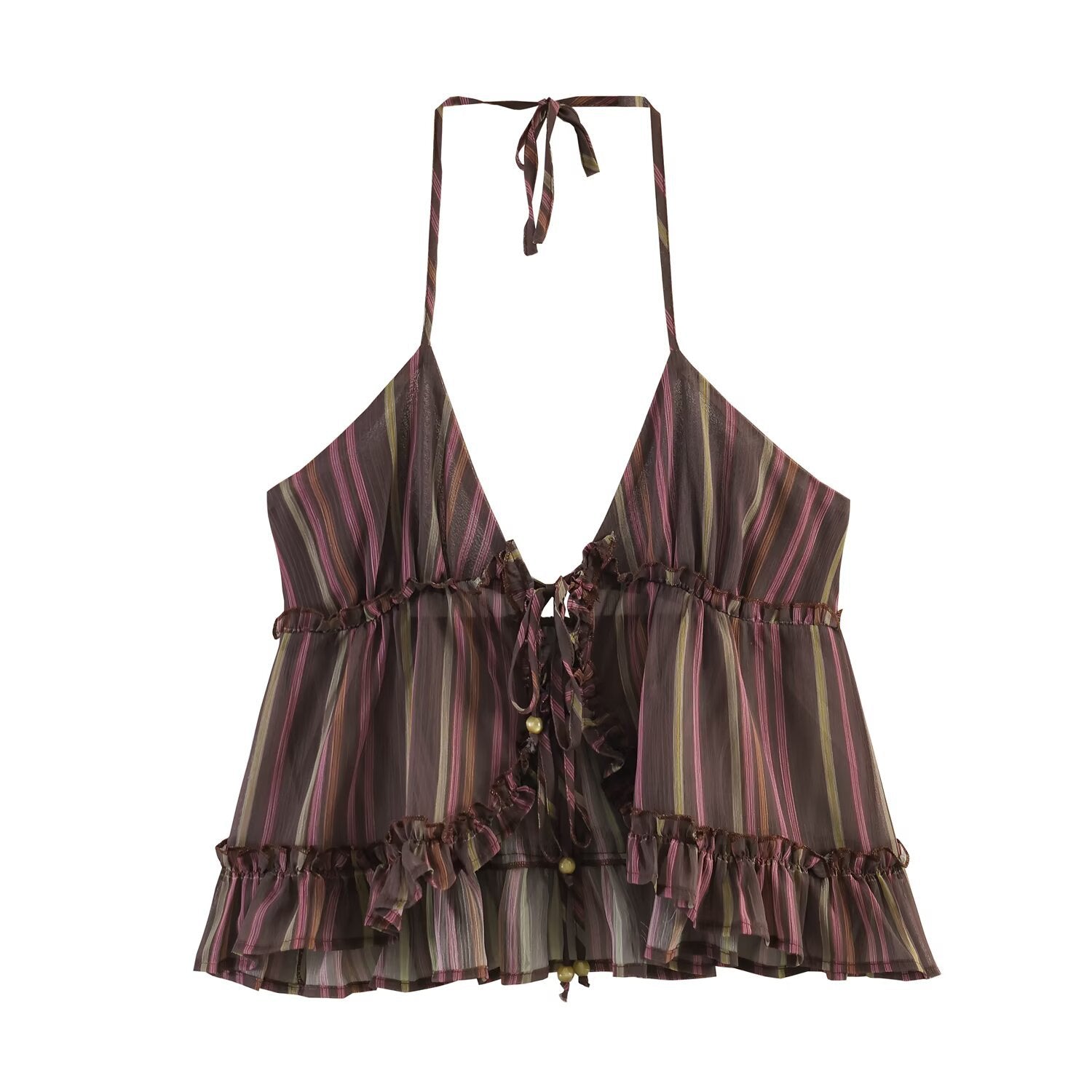 Retro Metallic Stripe Camisole - Sleeveless Lightweight Cotton Blend Tank Top For Women