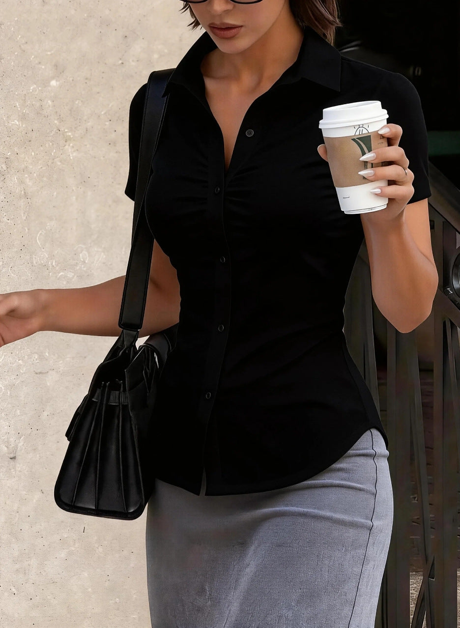 Professional Commuter Slimming Lapel Short-Sleeve Shirt