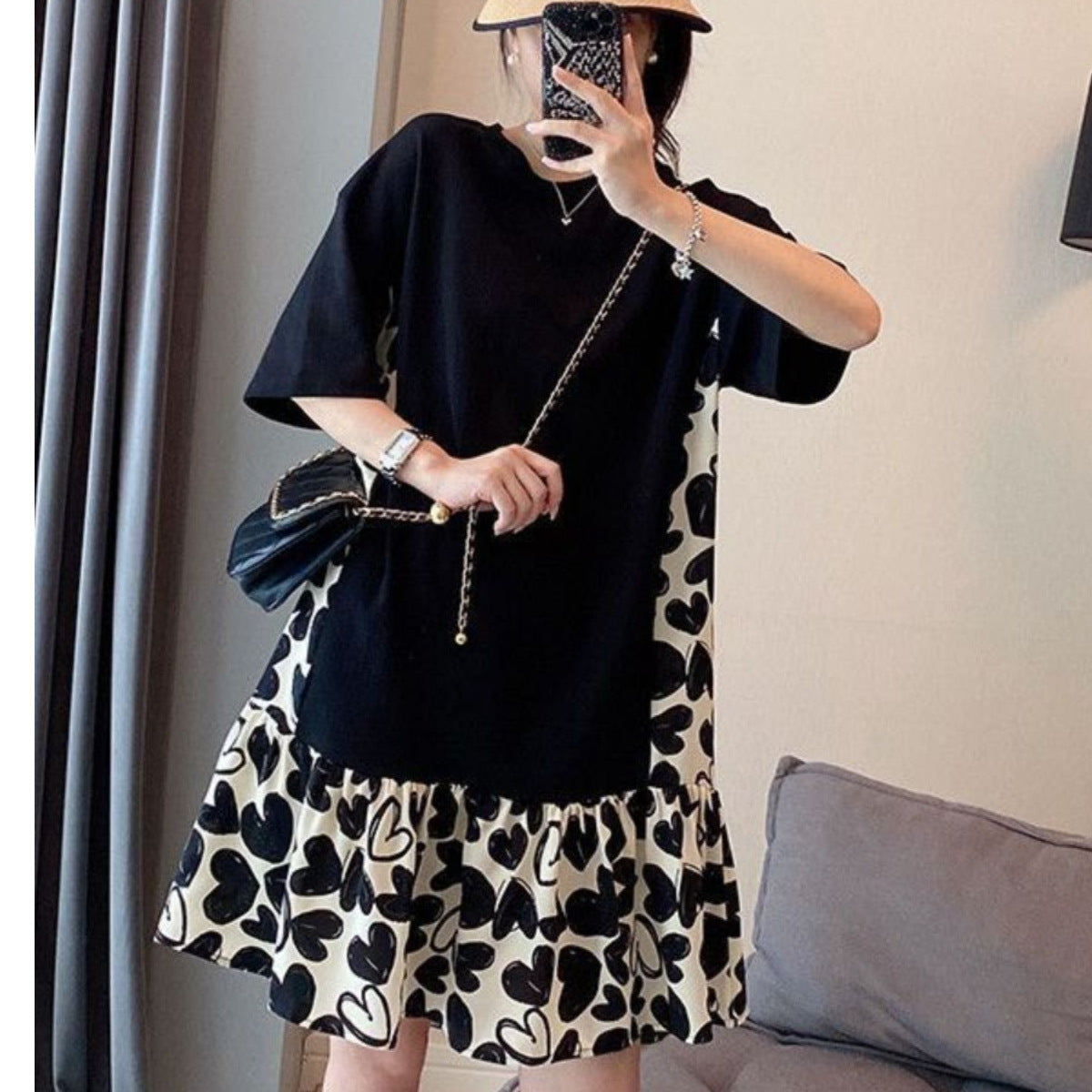 Women's Heart-Patterned Floral Dress