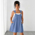 Loose-Fit Suspender Dress Short Skirt Faux Denim Suspender Skirt