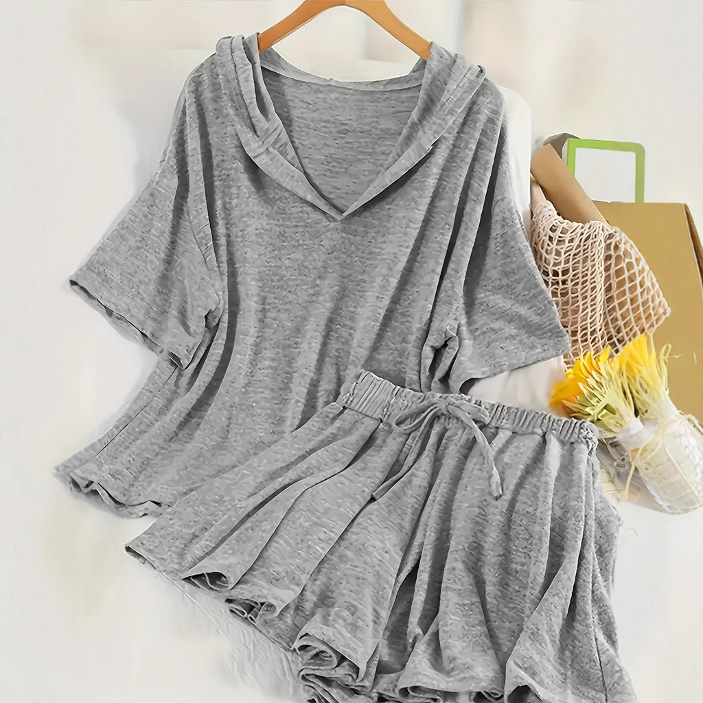 Loose-Fitting Stylish Western-Style Two-Piece Set Featuring A Hooded Short-Sleeved Skirt And Pants