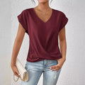 Women's Springsummer Solid Color V Neck Short Sleeve Top