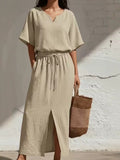 Boho Batwing Sleeve V-Neck Top & Split Wide Leg Maxi Skirt Two Piece Set