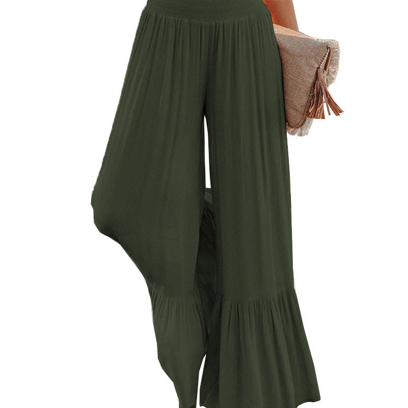 Solid Color Casual Pants With High Waist And Cinched Waist Loose And Wide Leg Pants For Women