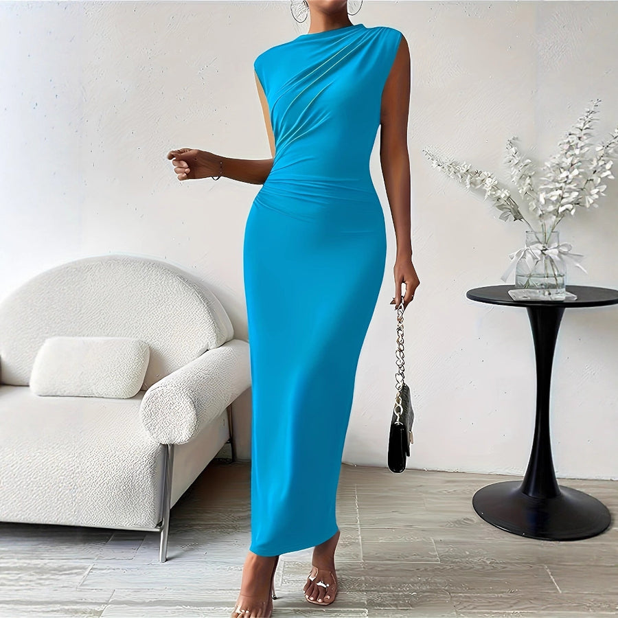 Women's Elegant Sophisticated Sleeveless Extra-Long Slim-Fit Sheath Dress