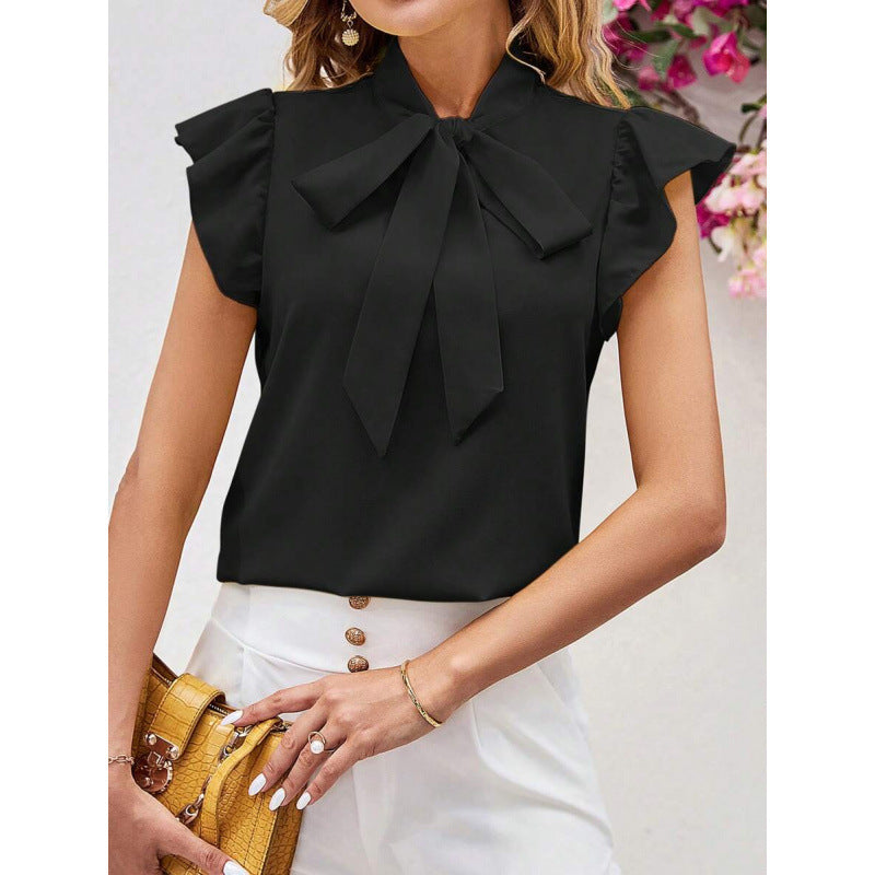 European And American-Style Elegant Blouse With A Bow Tie