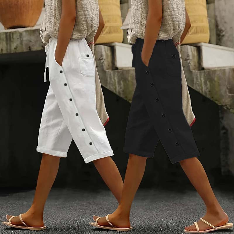 Women's Button-Front Loose-Fitting Versatile Casual Shorts