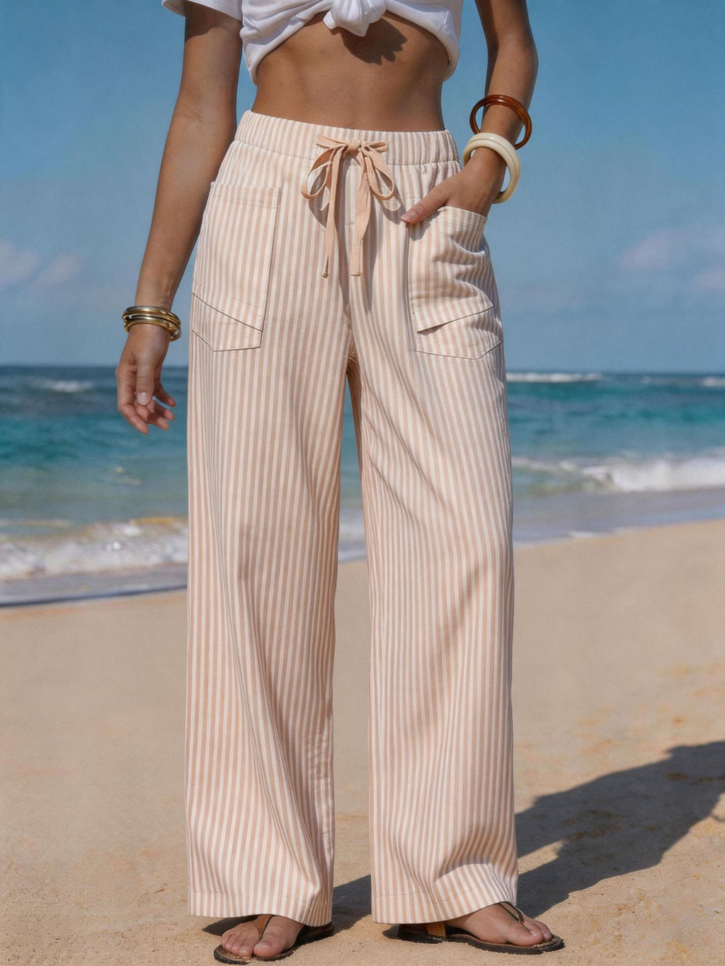Linen-Look Comfortable Drawstring-Pocket Casual Pants For Vacation And The Beach