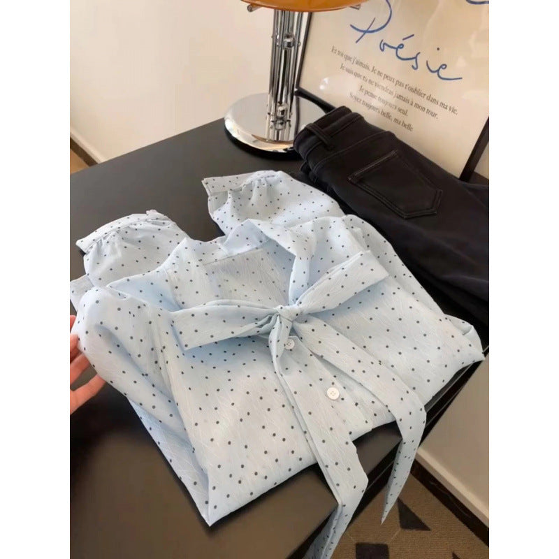 Spring Girls Style Long-Sleeve Top With A Bow