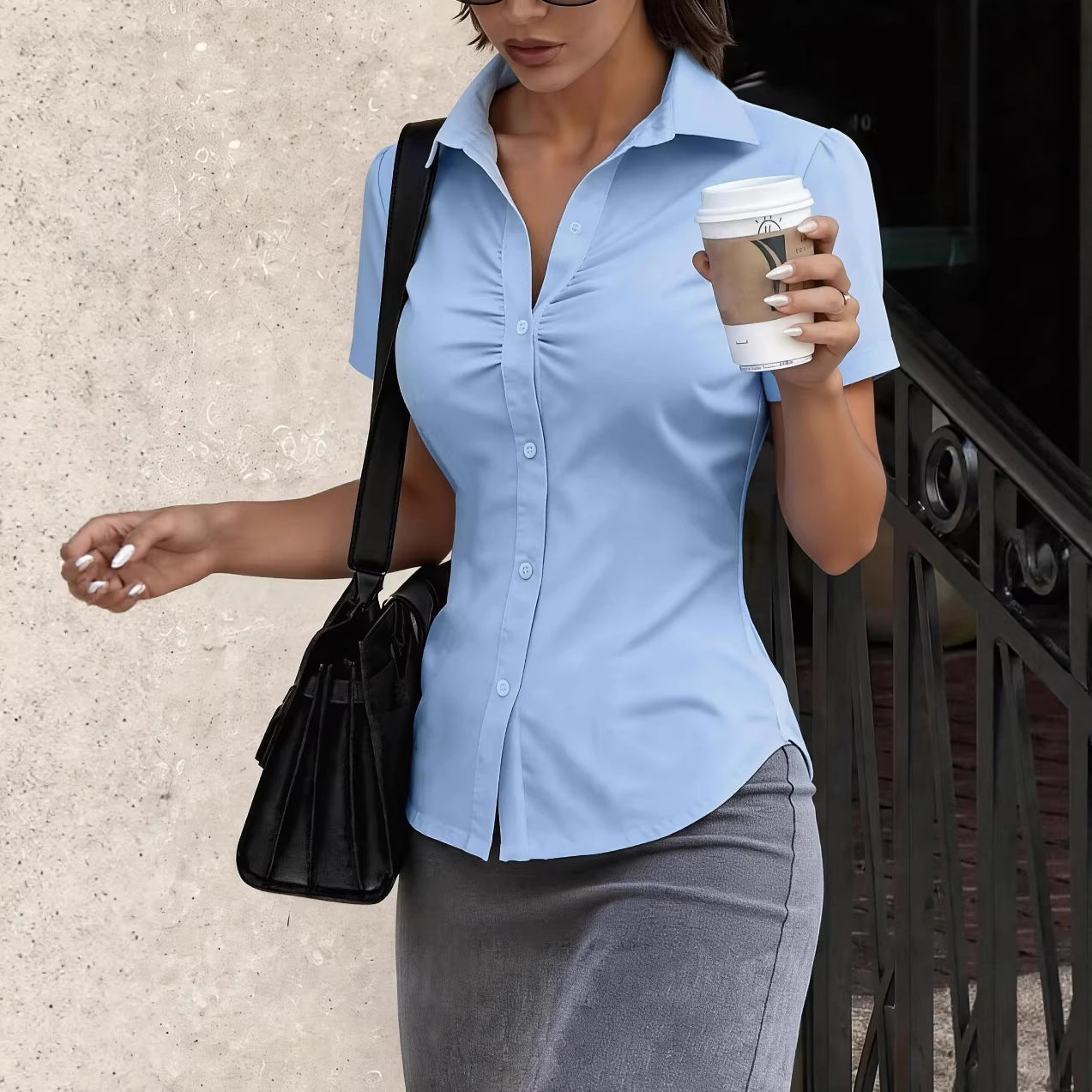 Professional Commuter Slimming Lapel Short-Sleeve Shirt