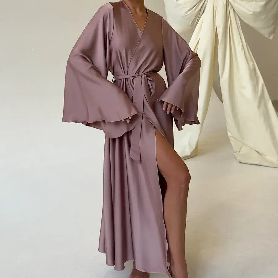 Soft, Lace-Up V-Neck Women's Draping Nightgown