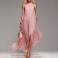 European And Americanstyle Pink Floor-Length Dress With A Halter Neck And Open Back, Exuding Feminine Elegance