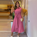 Fashionable Sleeveless Waist-Cinching Shirt Dress For Women