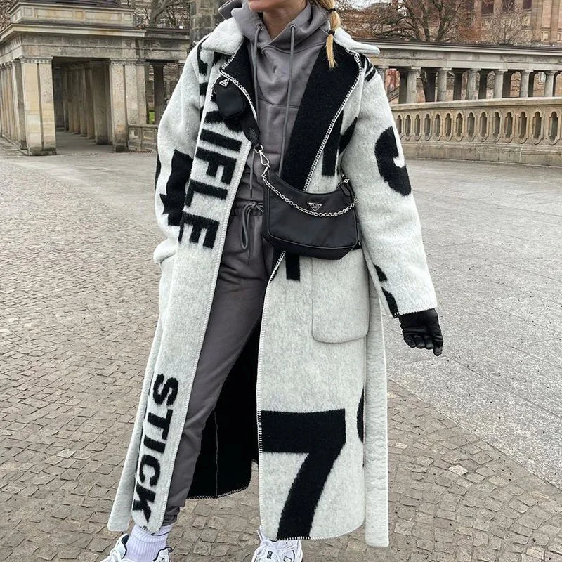 Double Sided Print Tweed Coat Autumn Winter Jacket
