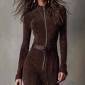 O-neck Long Sleeve Suede Party Dress