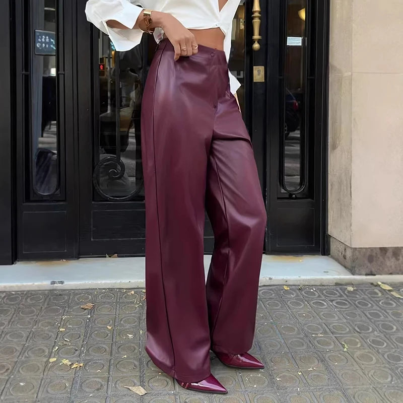 Button Red Wine Straight Pants