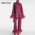 Fashion Stand Neck Button Shirt & Long Pant Set