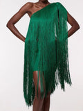 Tassel Splicing Solid Midi Dress