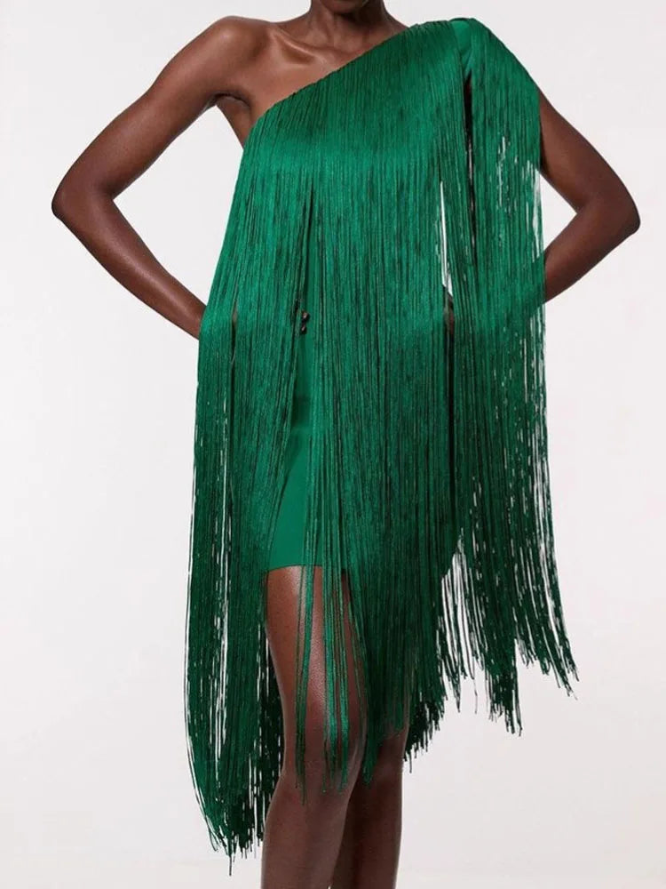 Tassel Splicing Solid Midi Dress