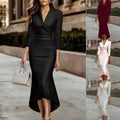 V-neck Long Sleeve Satin Maxi Dress