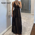 V-neck Pleated Vacation Dress