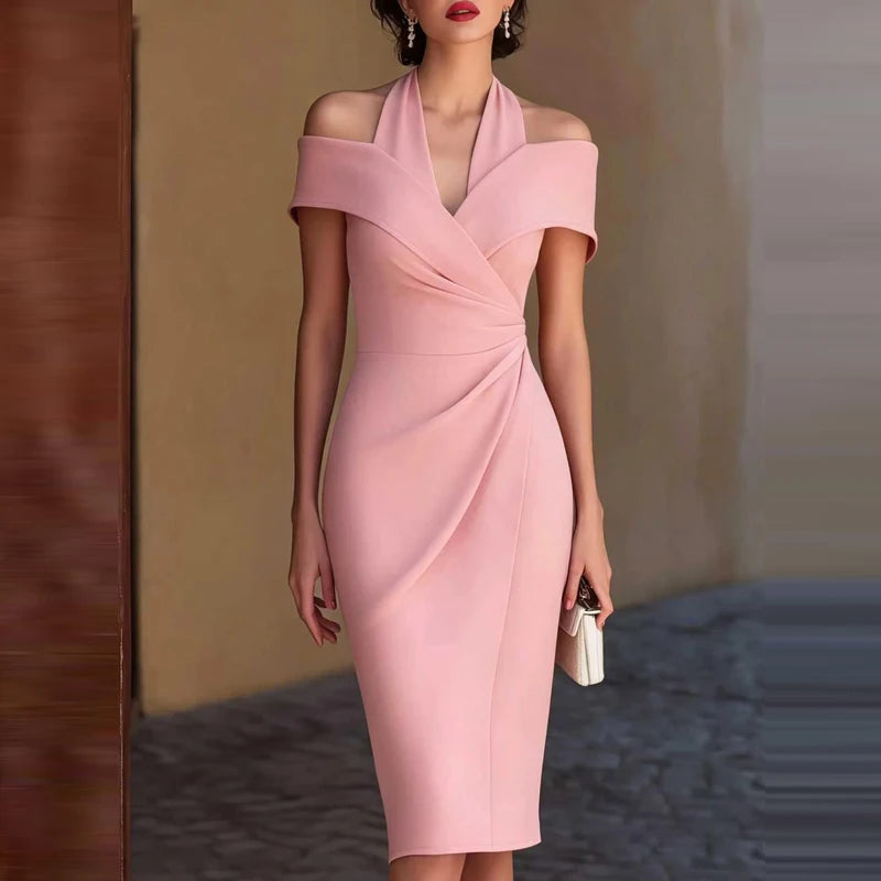 Halter Ruched Midi Dress
