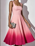 Square Collar Vacation Sleeveless Dress