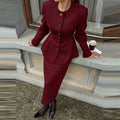 Fashion O-neck Long Sleeve Blazer Coat & Skirt Set