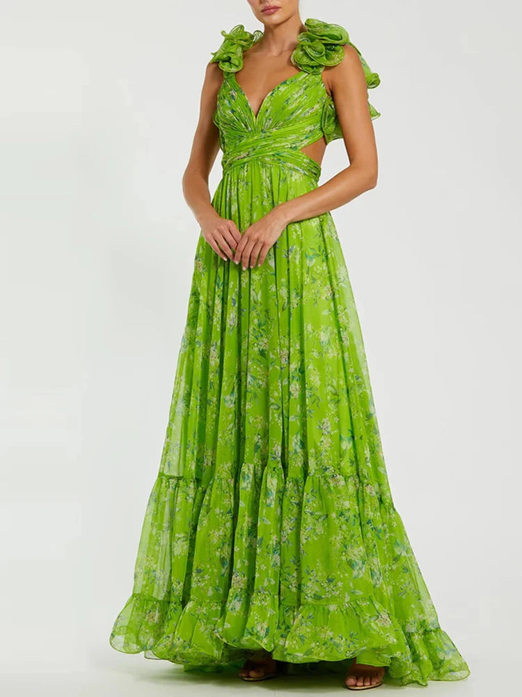 V-neck Hollow Out Vacation Dress Casual Backless