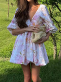 Flower Print Draped A-Line Dress