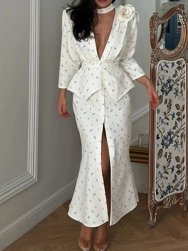 Elegant V-neck Chic Mermaid Party Dress Casual Long Sleeve