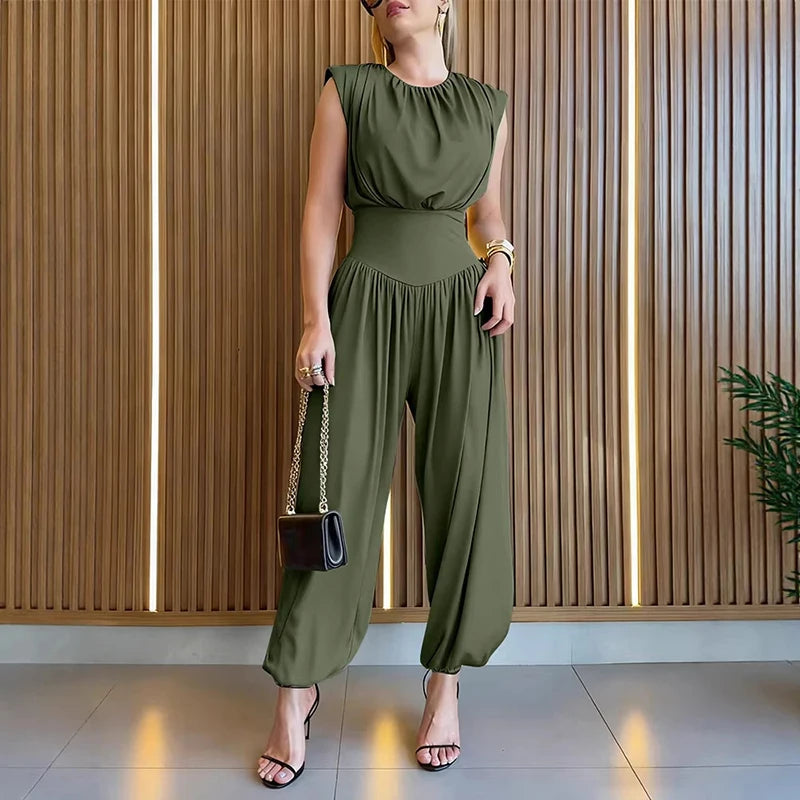 Simple O-Neck Long Jumpsuit Casual