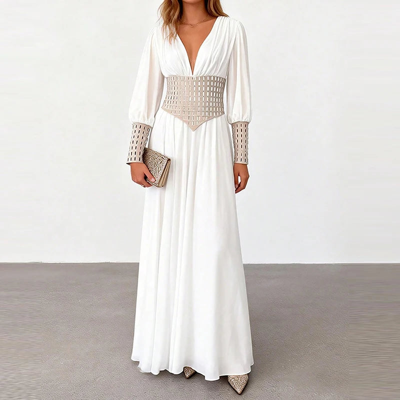 Fashion High Waist Solid Long Party Dress Women's