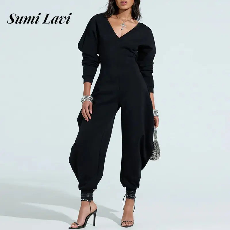 Deep V-neck Jumpsuit Size Women's Casual